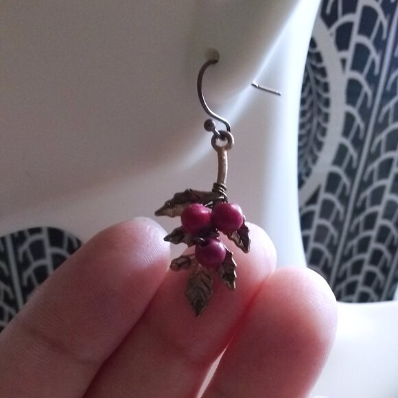 Holly & Berry Leaf Earrings – Copper & Bronze Patina Painted Atumn Leaves - Picture 4 of 6